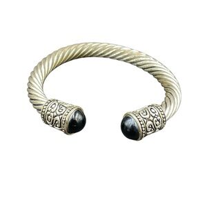 Elegant Sterling Silver and Black Cable Cuff Bracelet